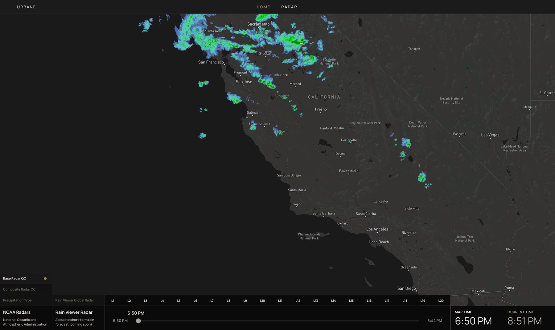 Urbane animated weather radar interface